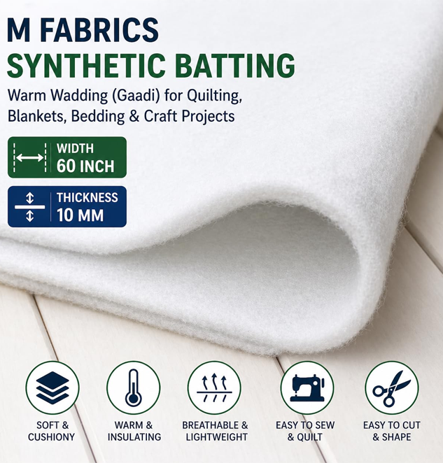 M Fabrics Synthetic Batting Warm Wadding for Quilting