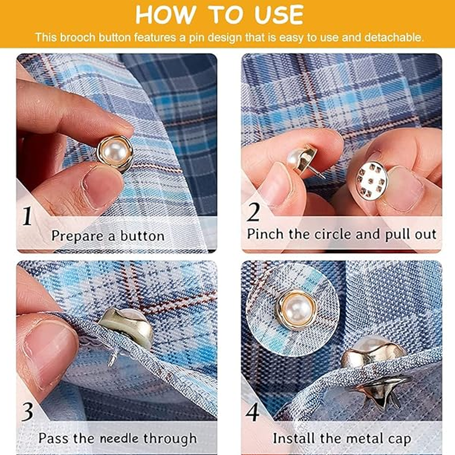 30 Pcs Pearl Safety Brooch Button Pins