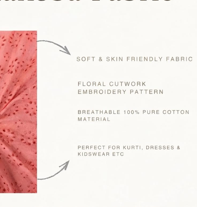 Pure Cotton Peach Hakoba Embroidered Fabric