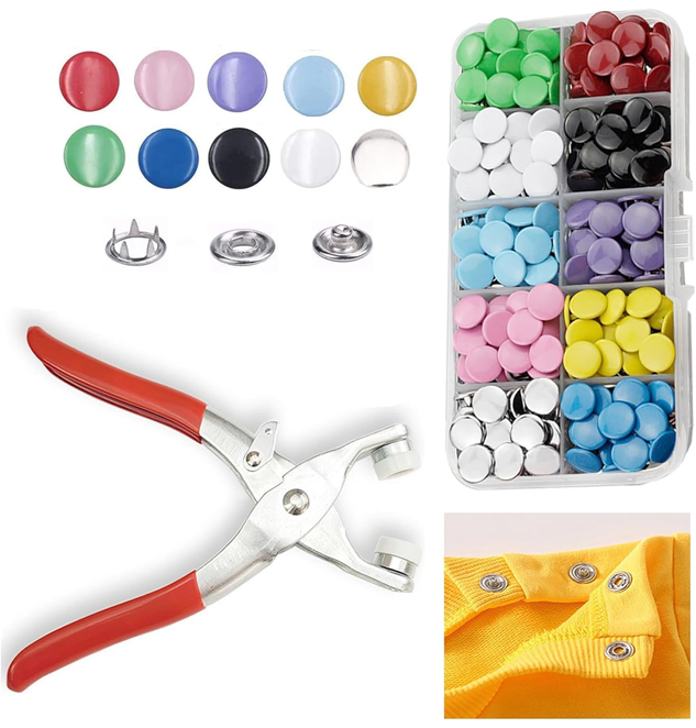 100 Sets Metal Snaps Buttons with Fastener Pliers Press Tool Kit
