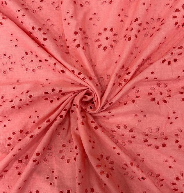Pure Cotton Peach Hakoba Embroidered Fabric
