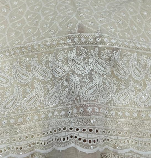 Premium Cotton Embroidered Fabric with Sequin Work