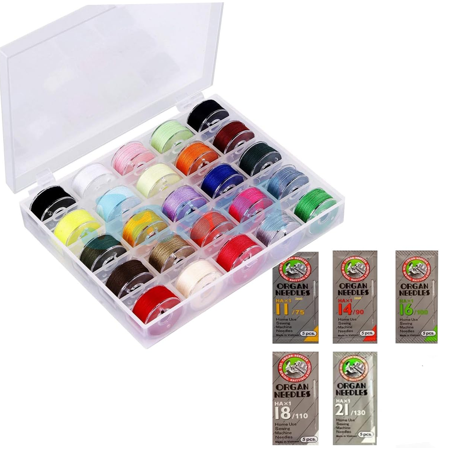 Sewing Machine Bobbins Set, 25 Pieces with Organ Needles