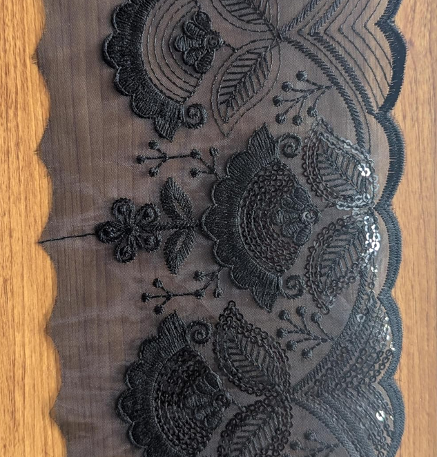 Embroidered Black Tulle Lace Trim