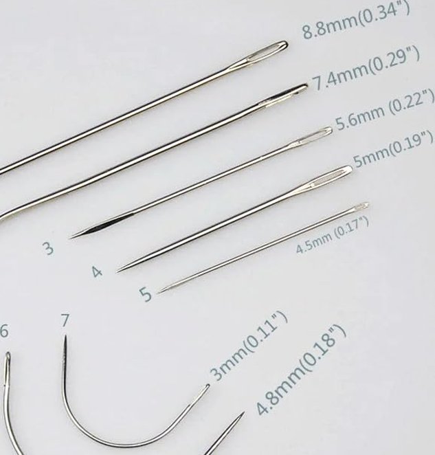 Hand Sewing Needles Kit 7 Piece Set of Curved and Straight